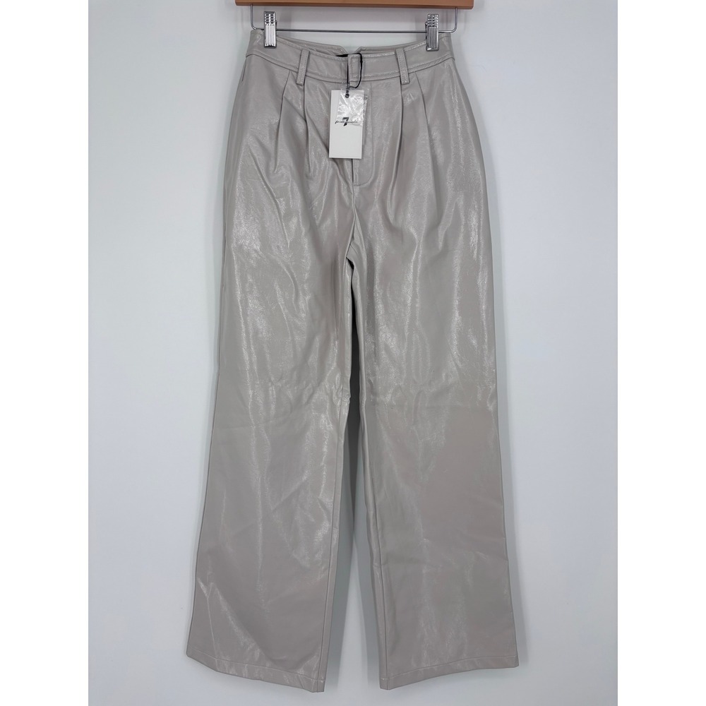 7 For All Mankind Faux Leather Pleated Wide Leg Trouser Pants Women XS Grey New